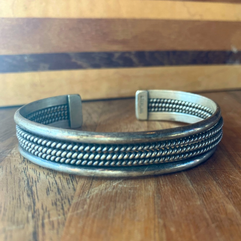 Sterling Silver Cuff Bracelet Rope Strand